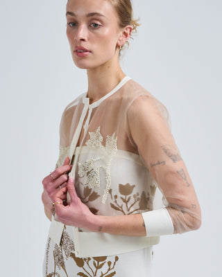floral jacquard knit sheer beaded cardigan