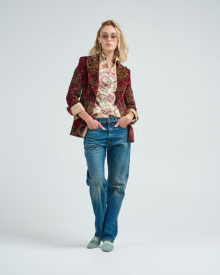 floral printed velvet blazer
