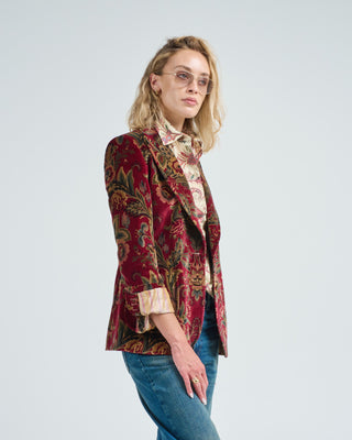 floral printed velvet blazer