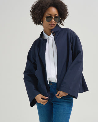 funnel neck jacket with pleated back