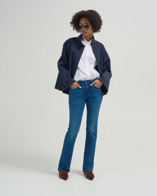funnel neck jacket with pleated back