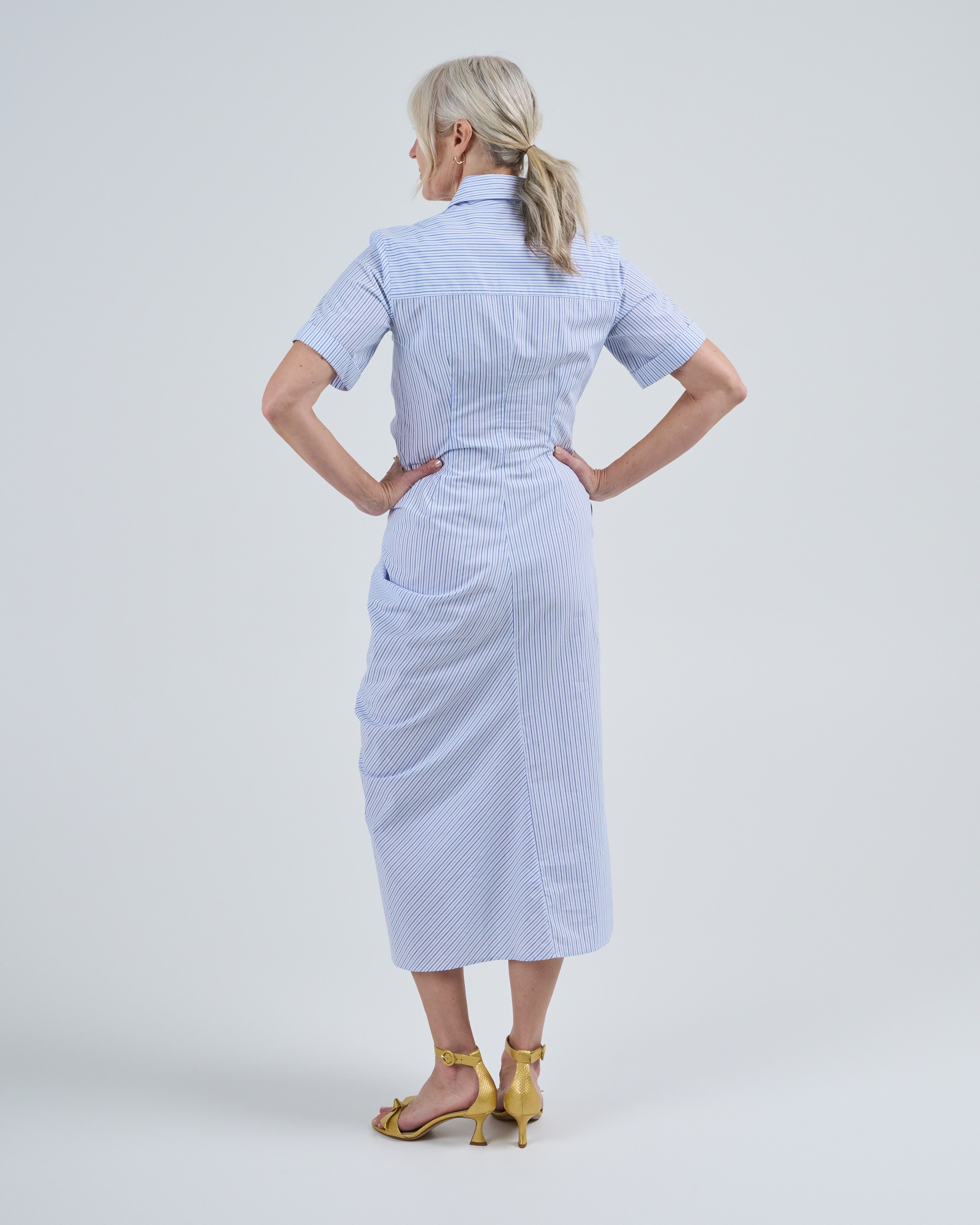 gathered ruffle shirt dress