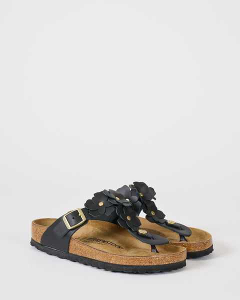Gizeh Flower Embellishment Natural Leather Black | BIRKENSTOCK