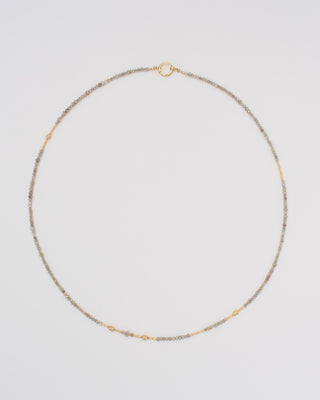 gold and grey diamond round beaded necklace with clasp