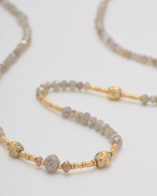 gold and grey diamond round beaded necklace with clasp