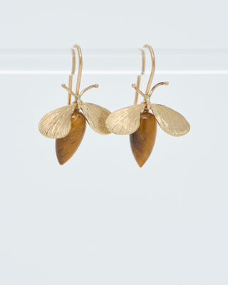 gold and tigers eye bee earrings