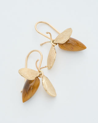 gold and tigers eye bee earrings