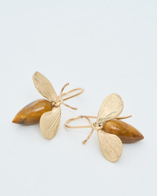 gold and tigers eye bee earrings