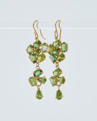 green tourmaline dangly triple florette earrings