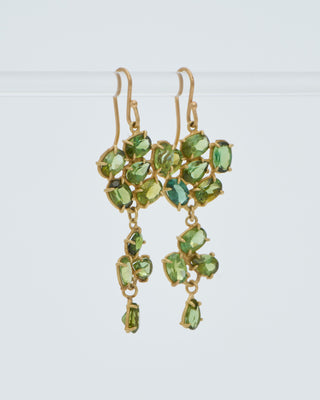 green tourmaline dangly triple florette earrings