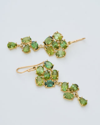 green tourmaline dangly triple florette earrings