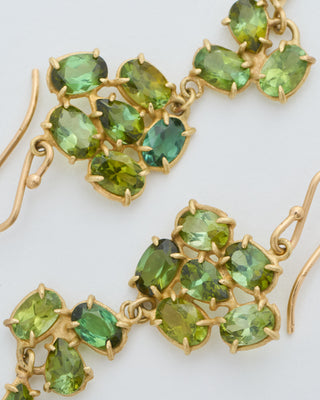 green tourmaline dangly triple florette earrings