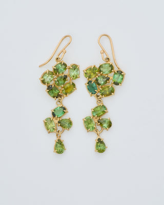 green tourmaline dangly triple florette earrings