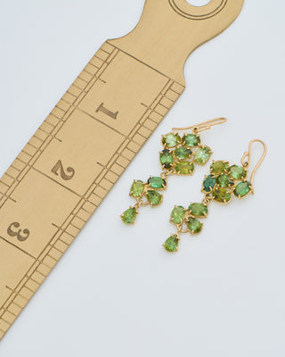 green tourmaline dangly triple florette earrings