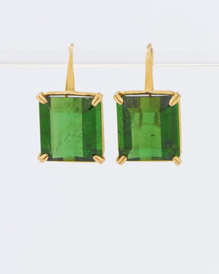 green tourmaline emerald cut cube gemstone earrings