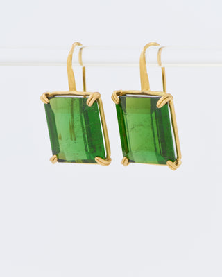 green tourmaline emerald cut cube gemstone earrings