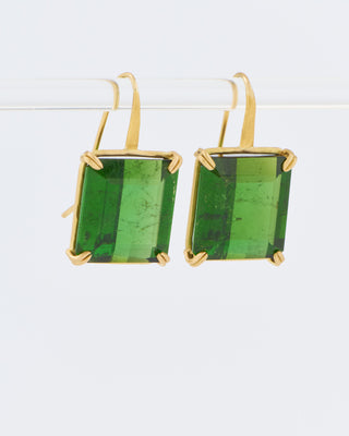 green tourmaline emerald cut cube gemstone earrings