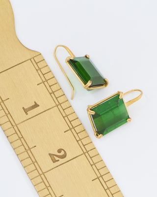 green tourmaline emerald cut cube gemstone earrings