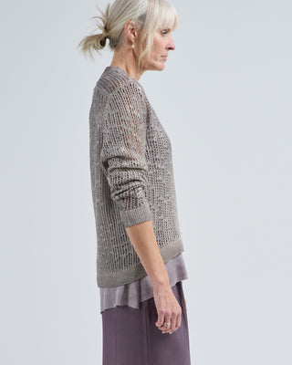 hand painted and laminated net stitch round neck pullover