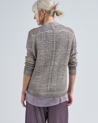 hand painted and laminated net stitch round neck pullover