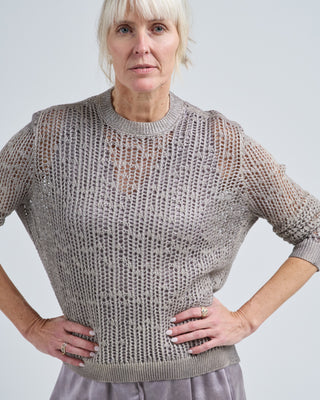 hand painted and laminated net stitch round neck pullover