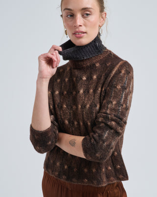 hand painted braided high neck cashmere and silk pullover