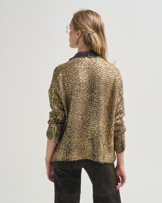 hand painted cashmere and silk furry stitch open cardigan with lamination