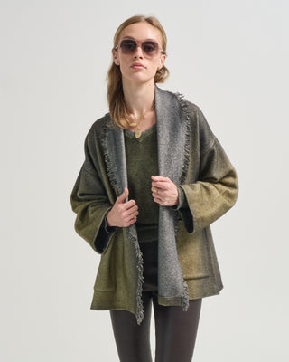 hand painted herringbone shawled jacket with fringes