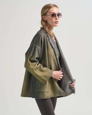 hand painted herringbone shawled jacket with fringes
