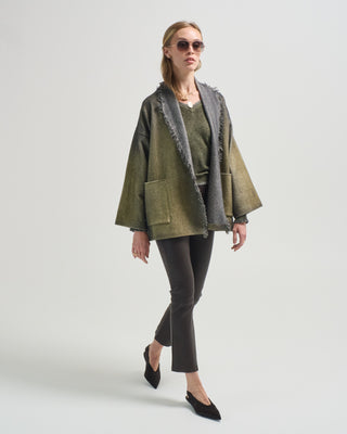 hand painted herringbone shawled jacket with fringes