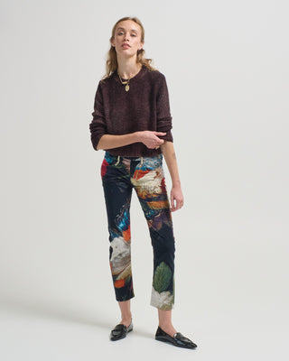 hand painted malfile merinos silk round neck pullover