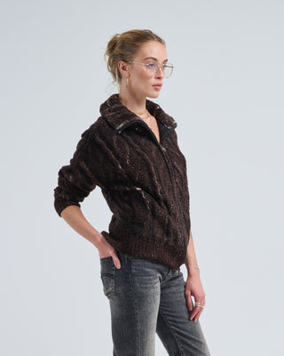 hand painted malfile' merinos silk zipped cardigan with braids