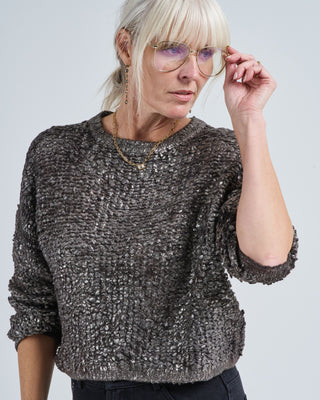 hand painted round neck furry stitch pullover with lamination