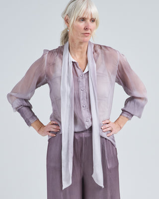 hand painted silk chiffon shirt with bow