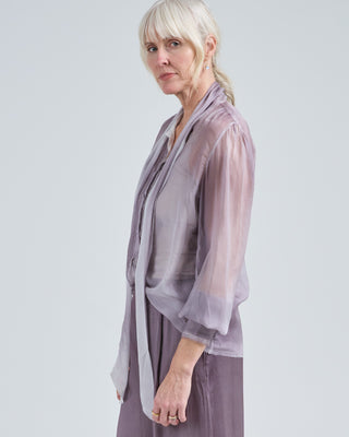 hand painted silk chiffon shirt with bow