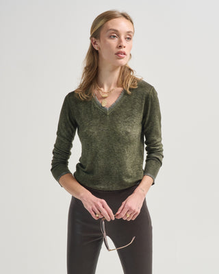 hand painted ultralight cashmere wool v neck pullover with destroyed effect