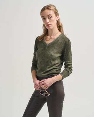 hand painted ultralight cashmere wool v neck pullover with destroyed effect
