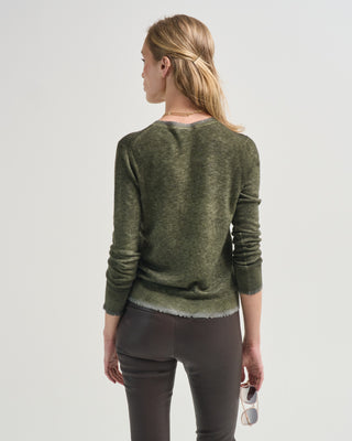 hand painted ultralight cashmere wool v neck pullover with destroyed effect
