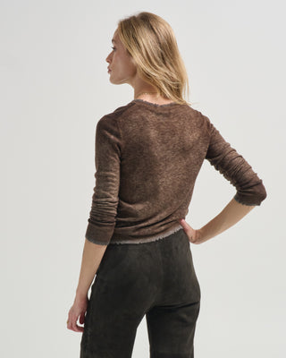 hand painted ultralight cashmere wool v neck pullover with destroyed effect