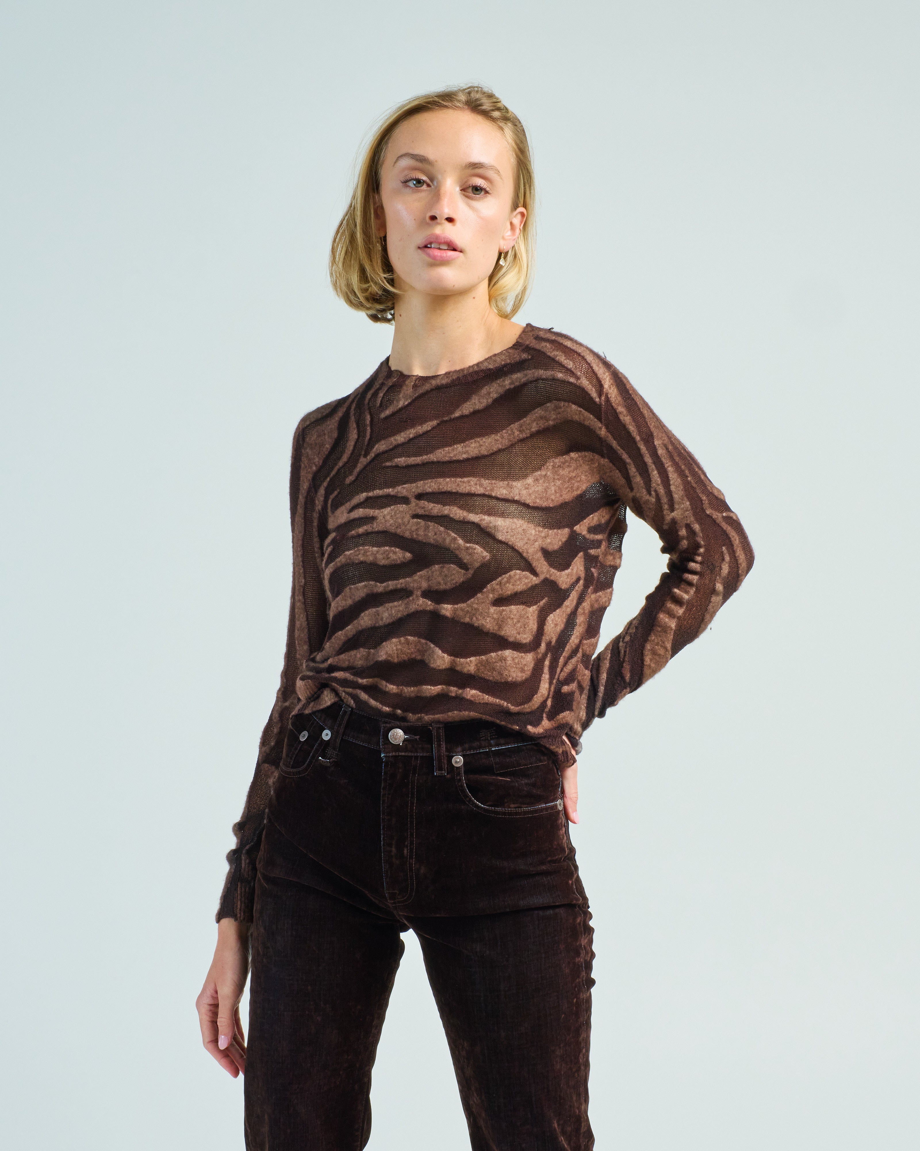 Avant Toi Hand Painted Zebra Devore' Effect Round Neck Pullover N