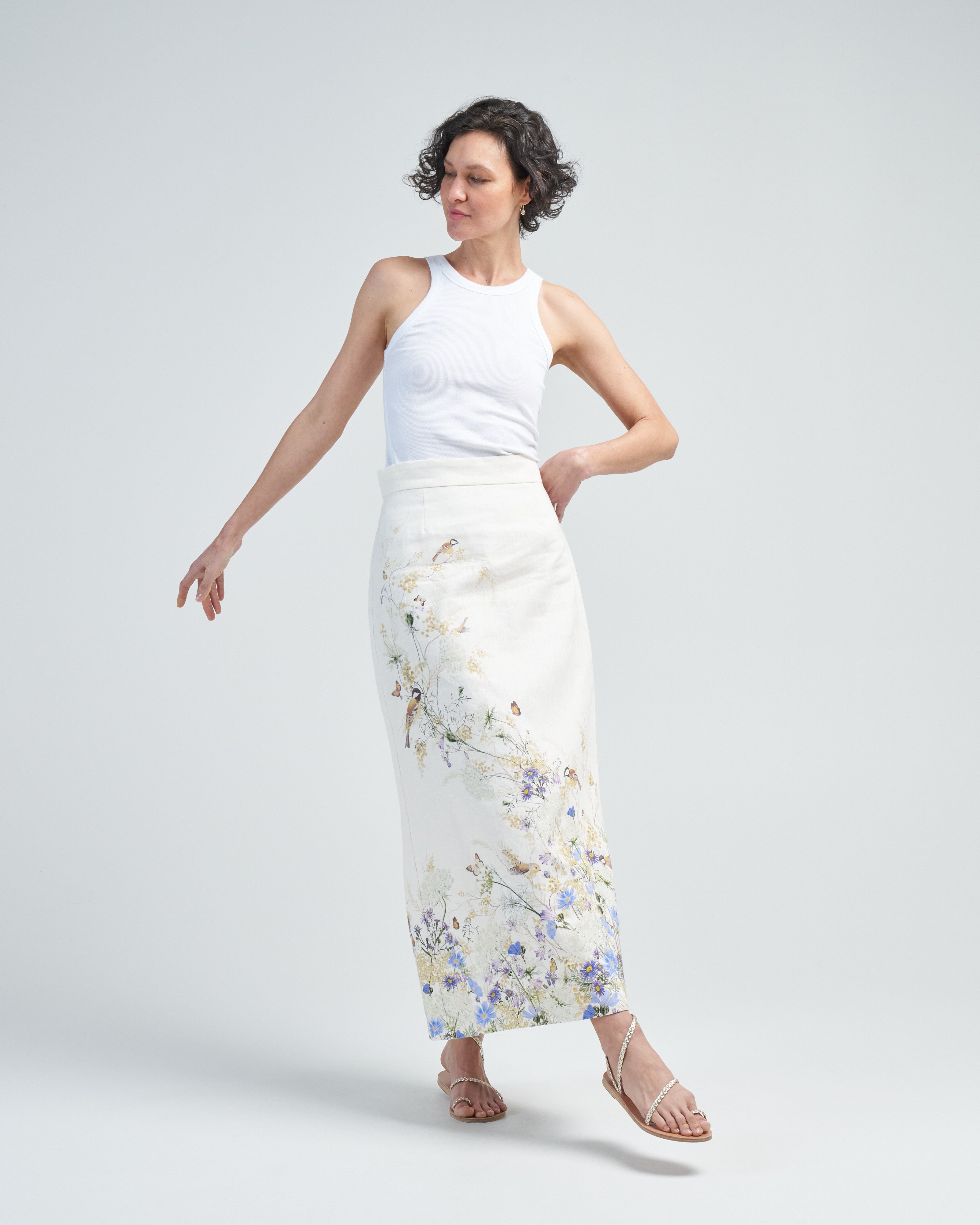 Zimmermann Harmony Pencil Midi Skirt Citrus Butterflies