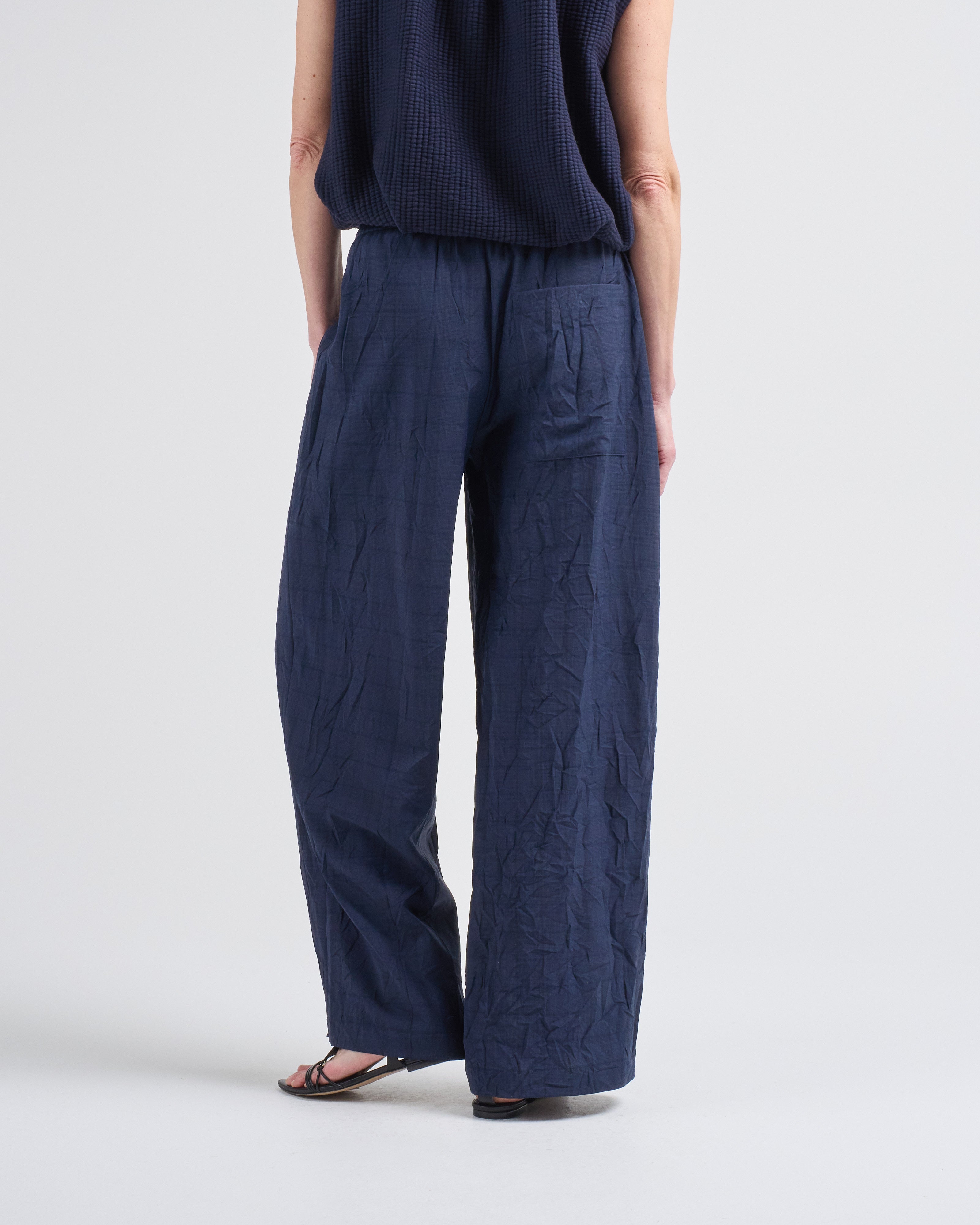 Tibi Harold Suiting Wide Leg Pull On Pant Navy Multi
