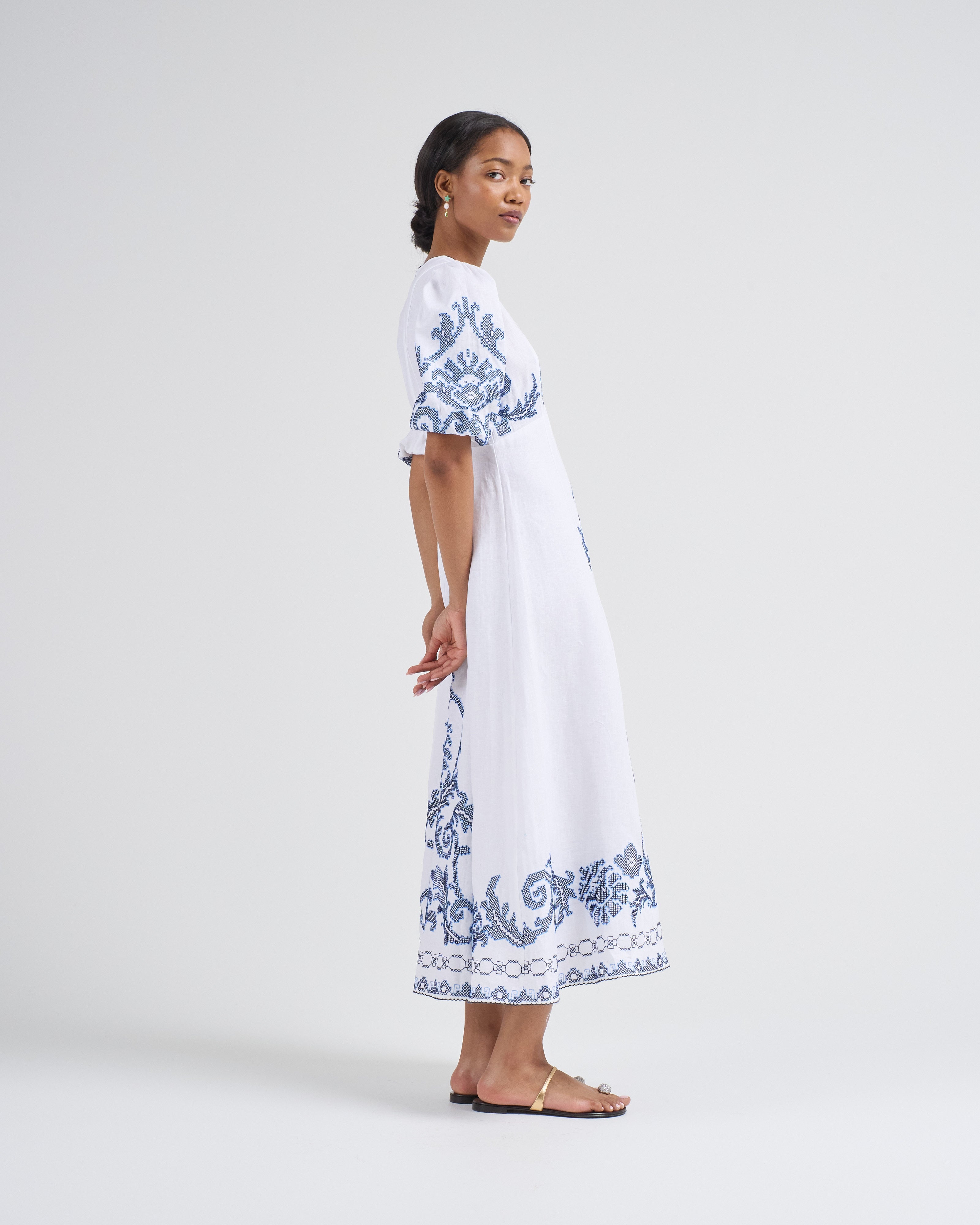 Alemais Hazel Embroidered Midi Dress White Alemais Hazel Embroidered Midi Dress White