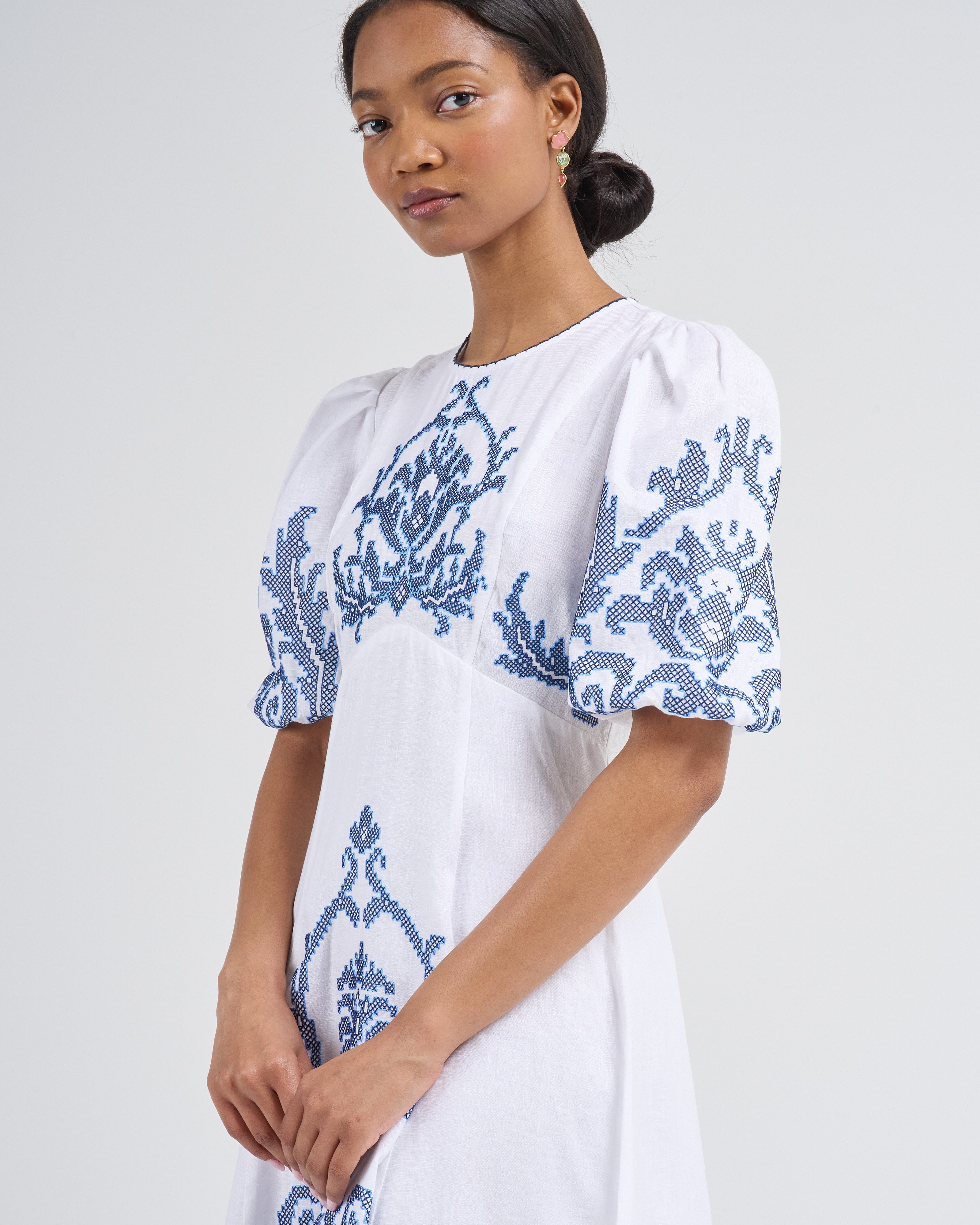 Alemais Hazel Embroidered Midi Dress White Alemais Hazel Embroidered Midi Dress White