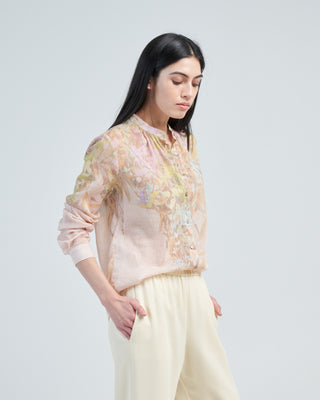 heaven print cotton silk voile grandfather shirt