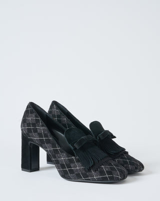 heel w/ argyle printed suede/tassel