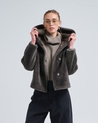 hooded shearling jacket