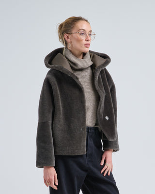 hooded shearling jacket