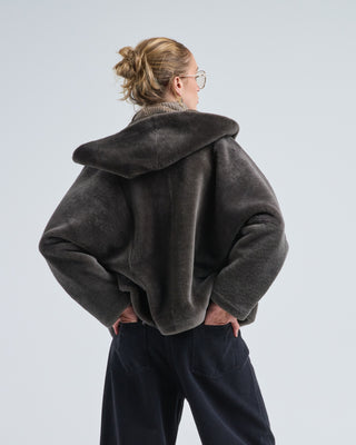 hooded shearling jacket