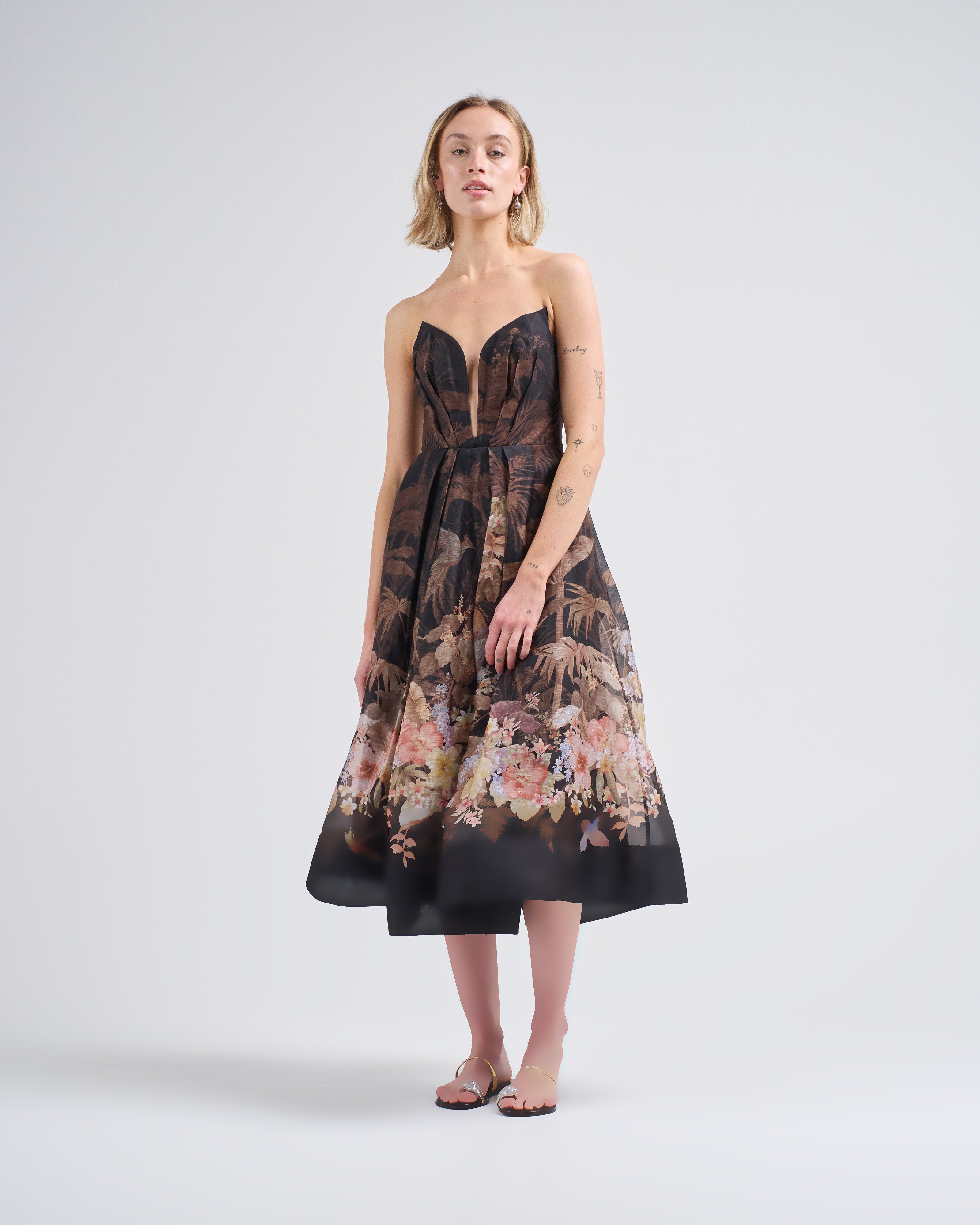 Zimmermann Illuminate Draped Midi Dress Black Tropical Zimmermann Illuminate Draped Midi Dress Black Tropical